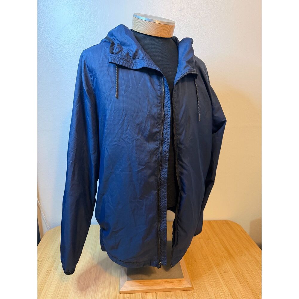 Hurley Packable Windbreaker Jacket Navy Blue Ripstop Hooded Full Zip Men's XL